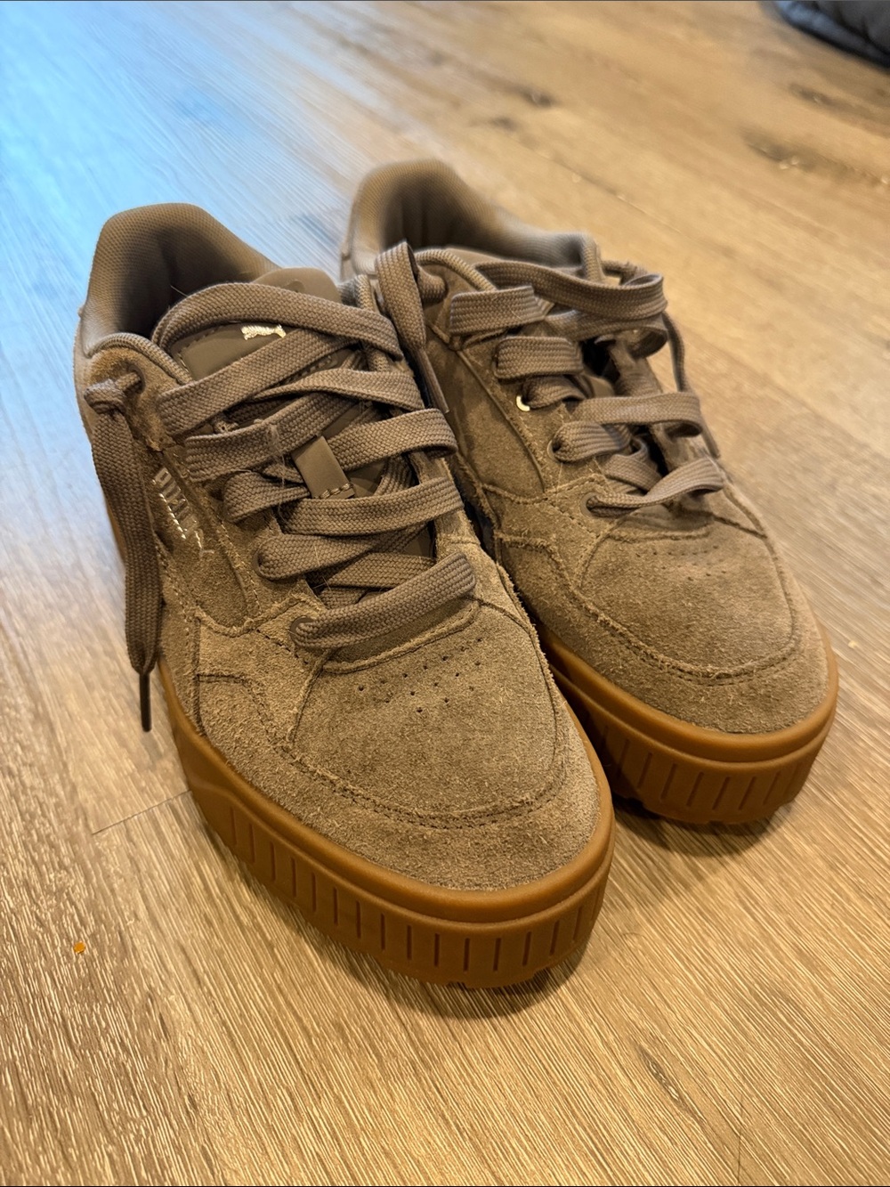 Puma Women’s Suede Platform Sneakers in Brown with Gum Sole